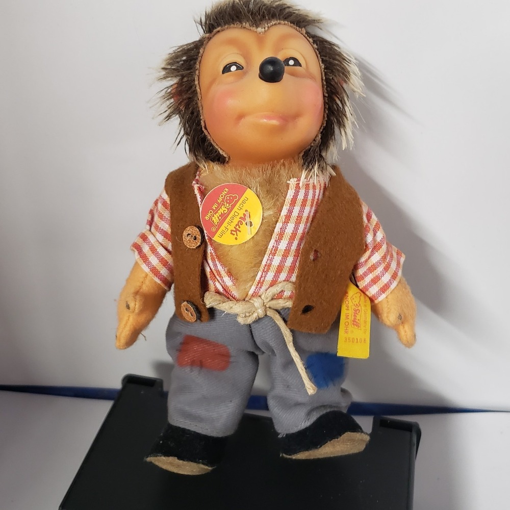 Vintage Steiff Mecki Hedgehog Plush Rubber Faced Doll 7" with Tags Germany